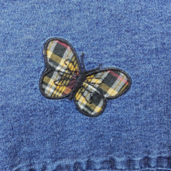 Karen Scott Fall Leaf Plaid Butterfly Embroidered Denim Button Down M Autumn - Picture 3 of 10